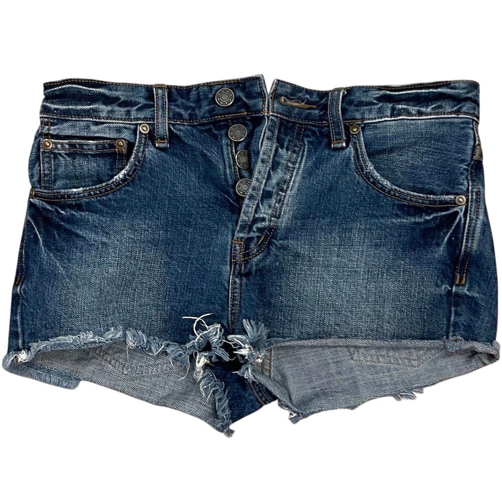 Free People Button‑Fly Cutoff Jean Shorts – Blue Denim, Size 26